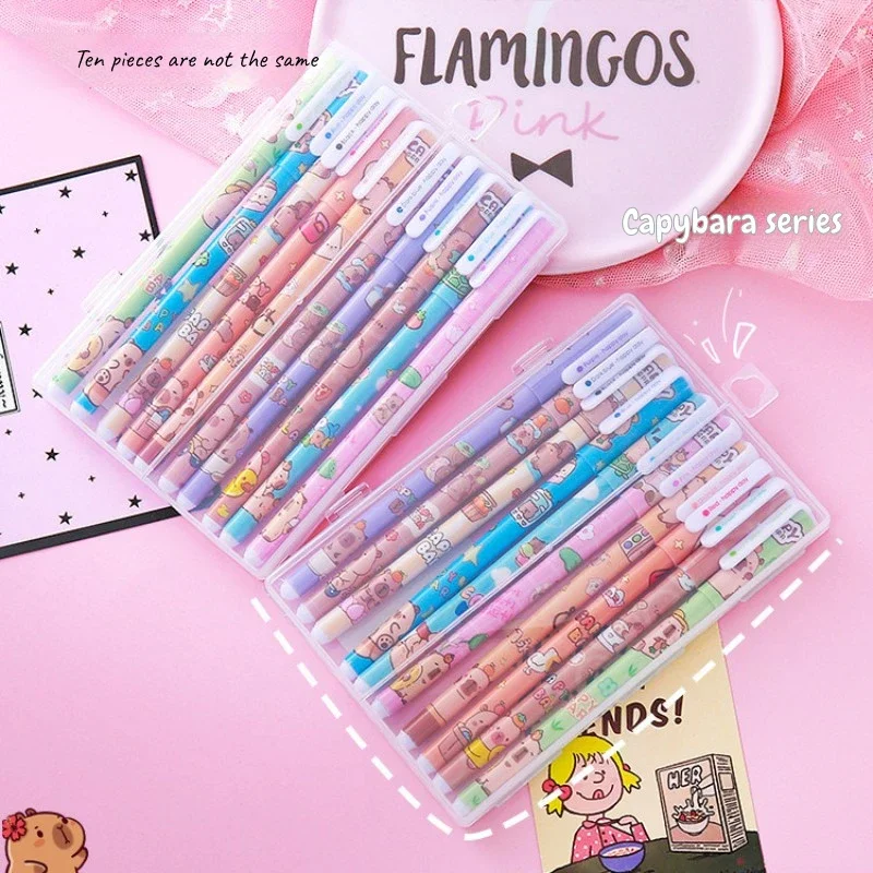 10Pcs/Box Kawaii Cartoon Capybara 10 Color Gel Pens Cute Student Colored Pen Office MultiColor Planner School Writing Stationery
