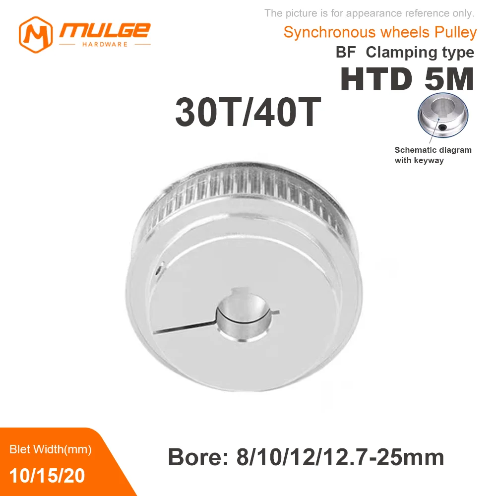 5M Timing Pulley BF Clamping Type 30T/40Tooth Bore 8-25mm Synchronous Wheels  for Belt width 10/15/20mm  3D Printer Accessories