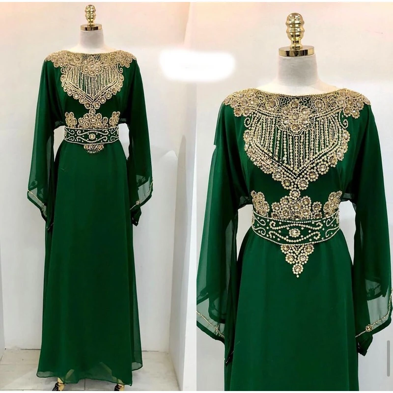 Green Stitched Moroccan Dubai Kaftan Elegant Party Wedding Dress Fashion Trends