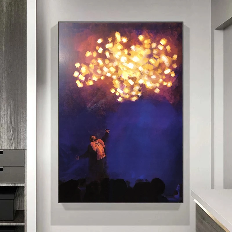 Men and Women Under Fireworks Posters and Prints Cartoon Character Canvas Painting Wall Art Pictures Home Bar Room Decoration