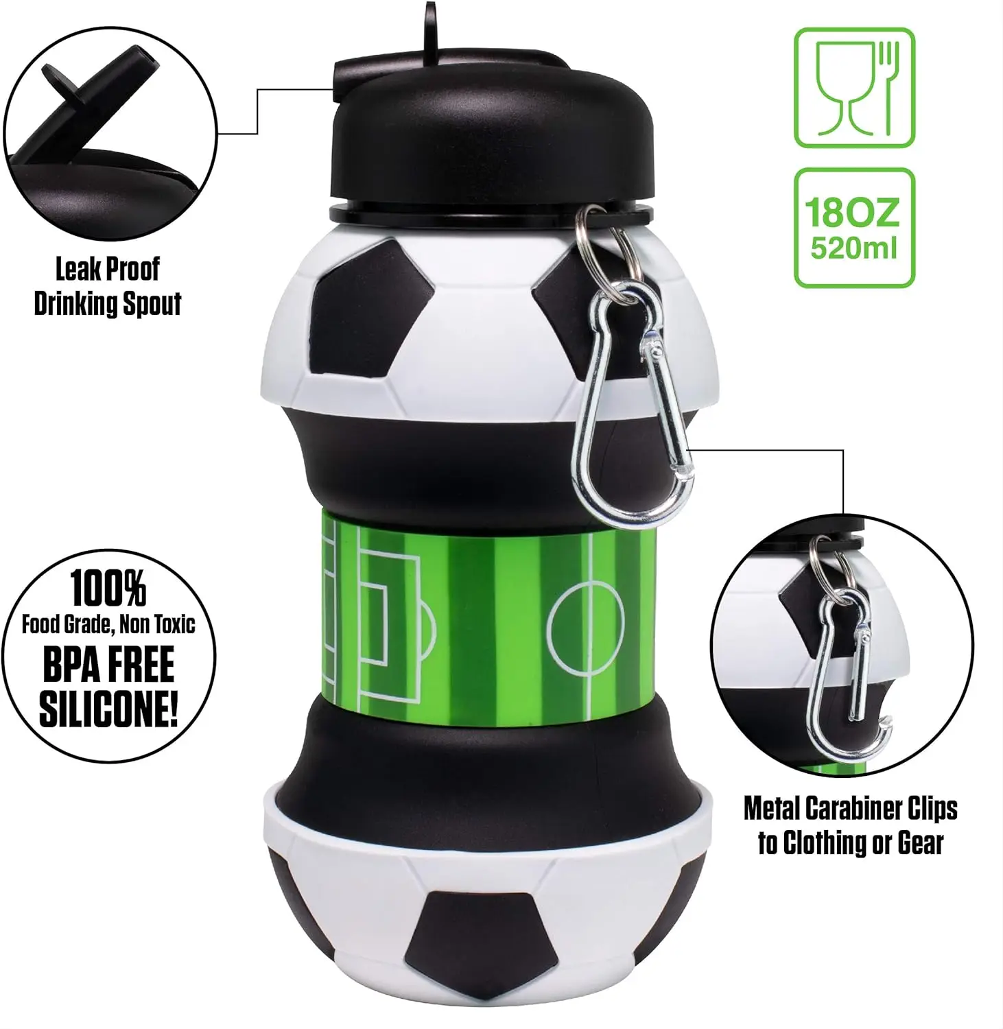 Silicone Foldable Water Bottle Portable Water Bottle for Kids Gift Football Water Bottle
