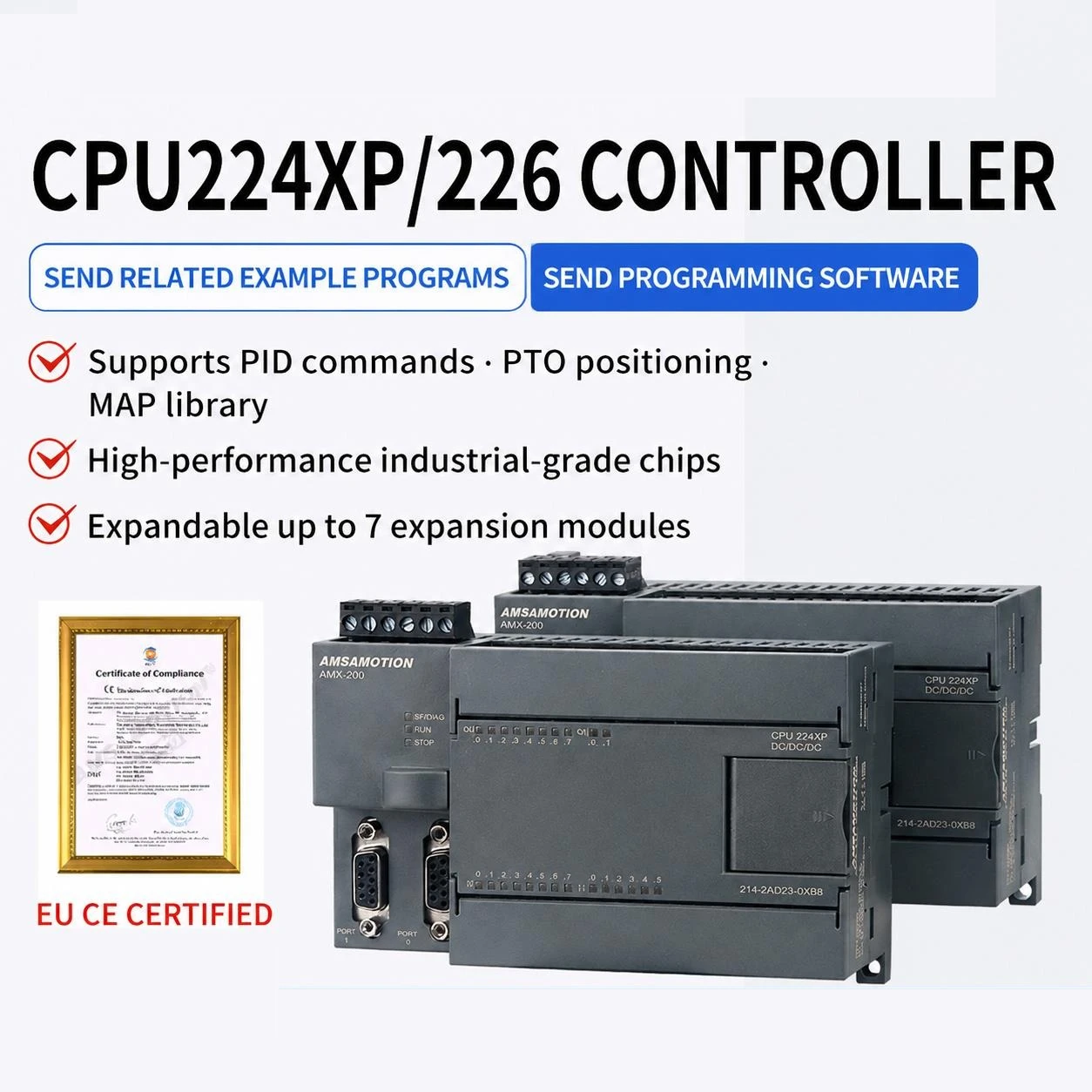 CPU224XP PLC AMX-200 214-2BD23-0XB8 216-2BD23 2AD23 Industrial Automation Controller Module Compatible with Siemens S7-200