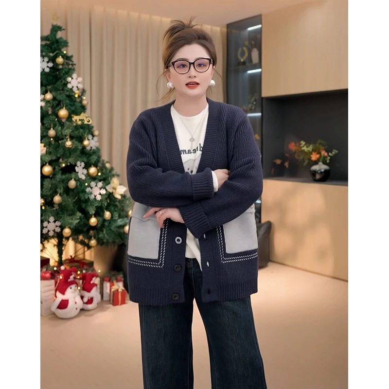 

plus Size Thiened V-Ne Sweater Coat Casual Sle Winter Faion for Plump Sister Casual Knitted Winter Outerwear