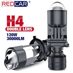 Mini lente LED H4 120 HIB2 para coche y motocicleta, 9003 W, 30000LM, proyector Dual, 12V, 24V