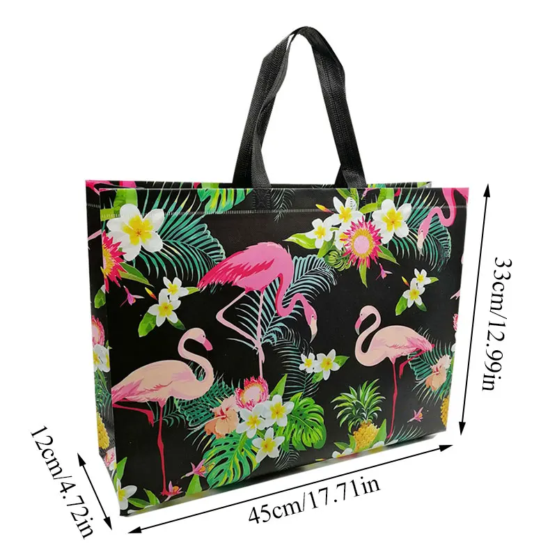 Hot Selling Eco Shopping Bag Pouch Large Size Travel Flamingo Printed Non-woven Fabric Folding Bag Portable Shopping Storage Bag