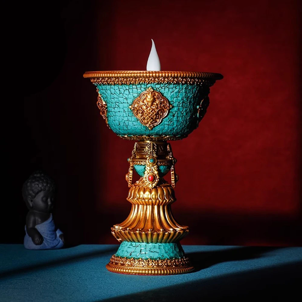 

Simulated turquoise electronic butter lamp, LED charging Buddha lantern, Eight-auspicious Eternal Light,Buddhist prayer ornament