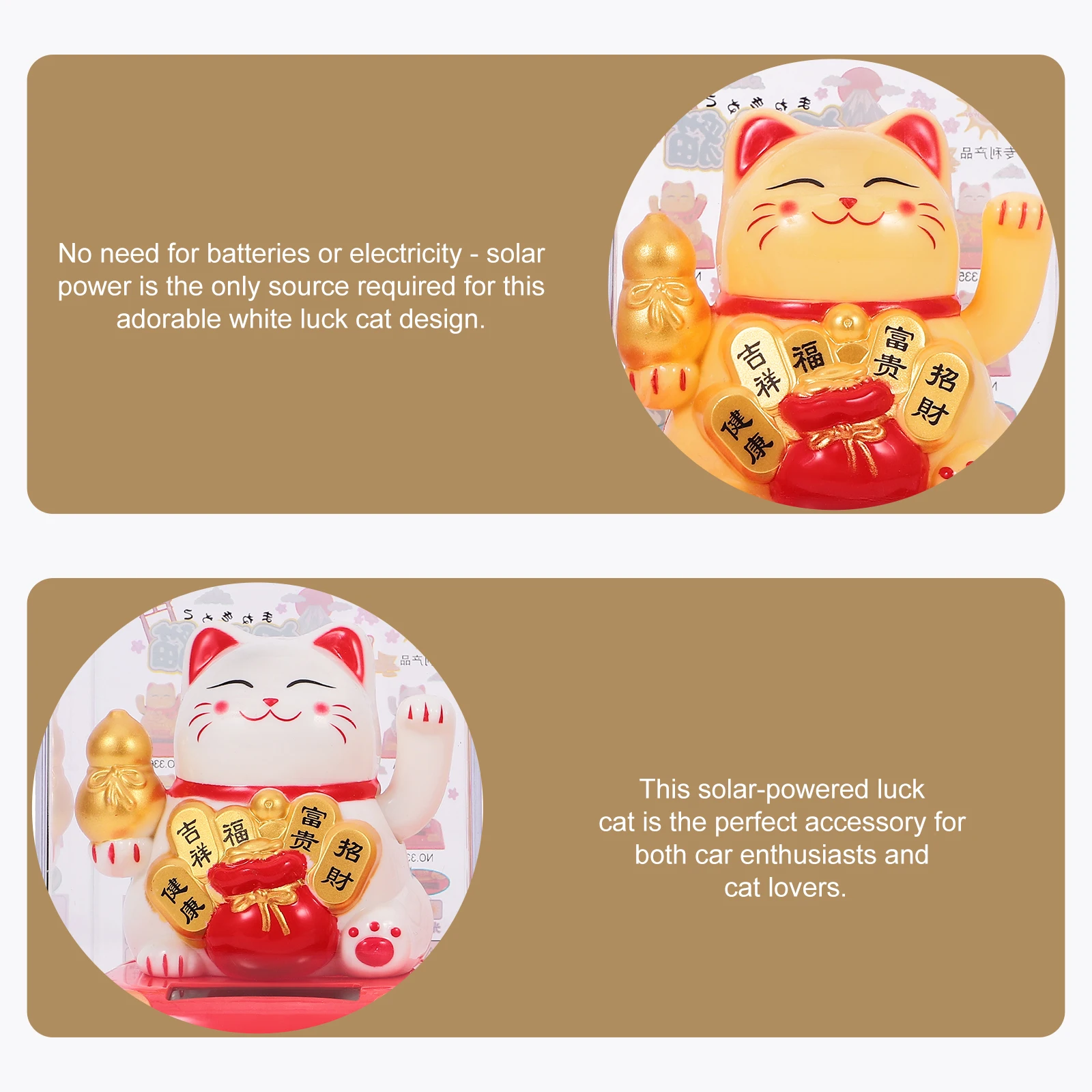 

2pcs Solar 3 Inch White Yellow Japanese Waving Car Decor Dashboard Ornament Plastic Moving Figurine Gift Household