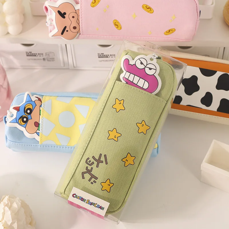 Kawaii Crayon Shin Chan Student Pencil Case Cartoon Canvas Multi-Compartment Storage and Organization Stationery Bag