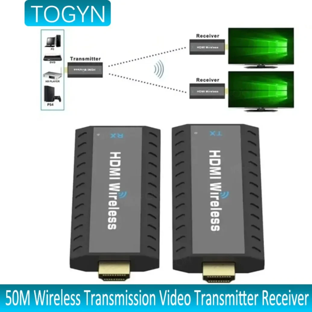 

TOGYN 50M 1080P HDMI-Compatible Wireless Video Transmitter and Receiver Extender Adapter TV Dongle for Monitor Projector Laptops