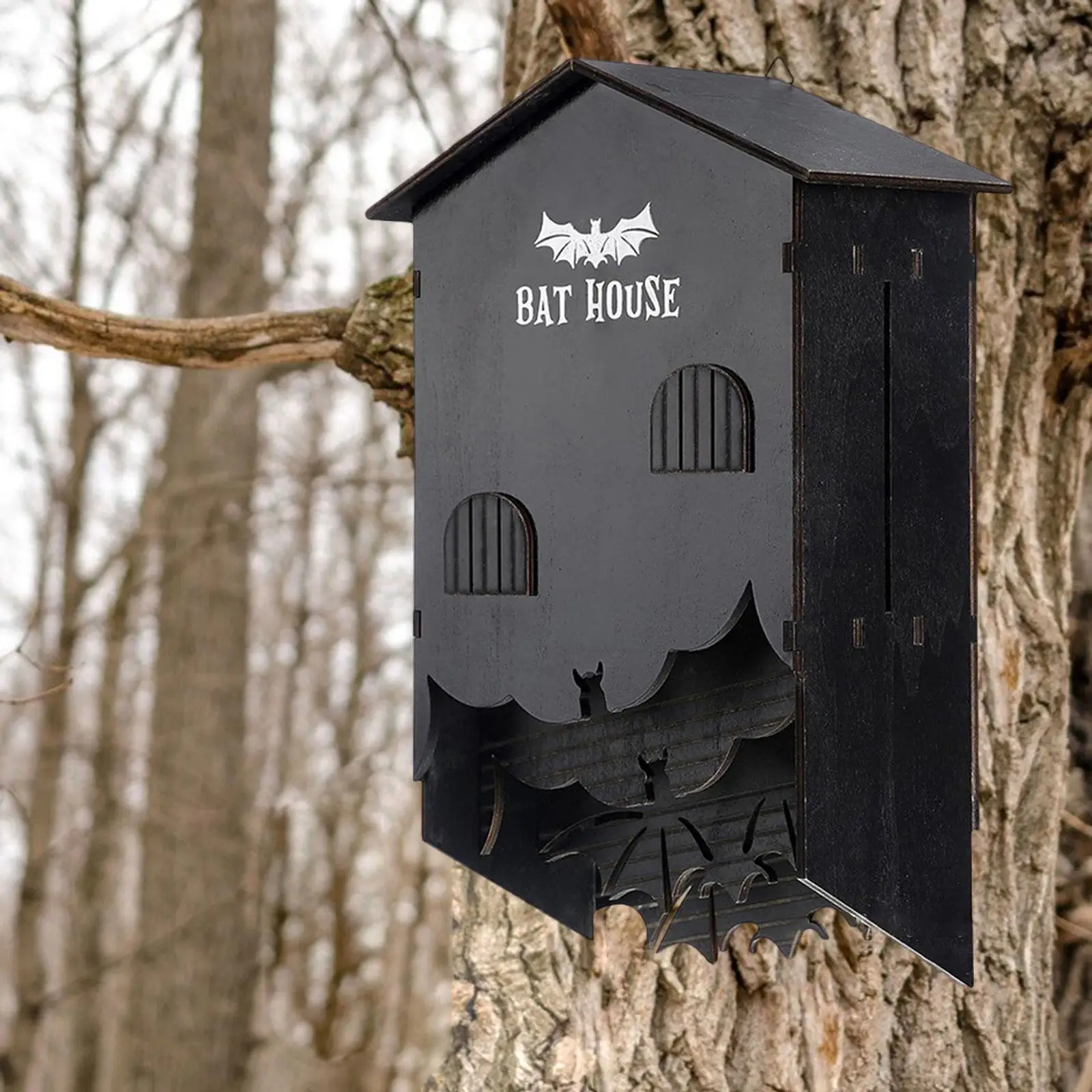Wooden Bats House Three Chamber Bats Box Stable Decoration Professional Wall Hanging for Garden Land and Roost Yard Outdoor