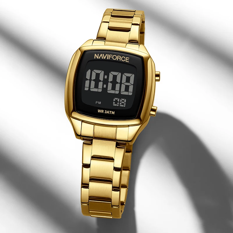 

NAVIFORCE New Ladies Electronic Watches Stainless Steel Waterproof Women's Wrist Watch LCD Digital Display Luminous Female Clock