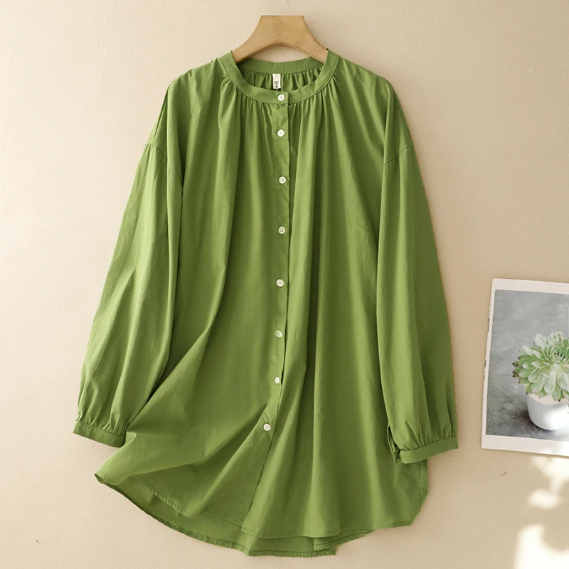 

Women's plus Size irt Long Sve Single Button Cover up Spring Autumn Loose Outerwear Casual Commute Sle Belly Cover