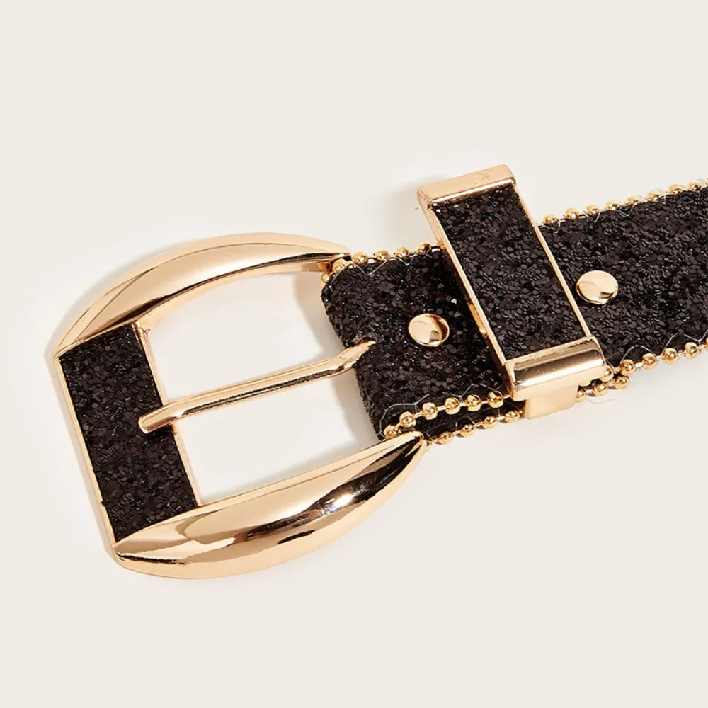 Alloy Glitter Sequins Buckle Belt Strap Buckle Vintage Gold Beads Edge Waistband Punk Exaggerated Jeans Decor Dress Decoration