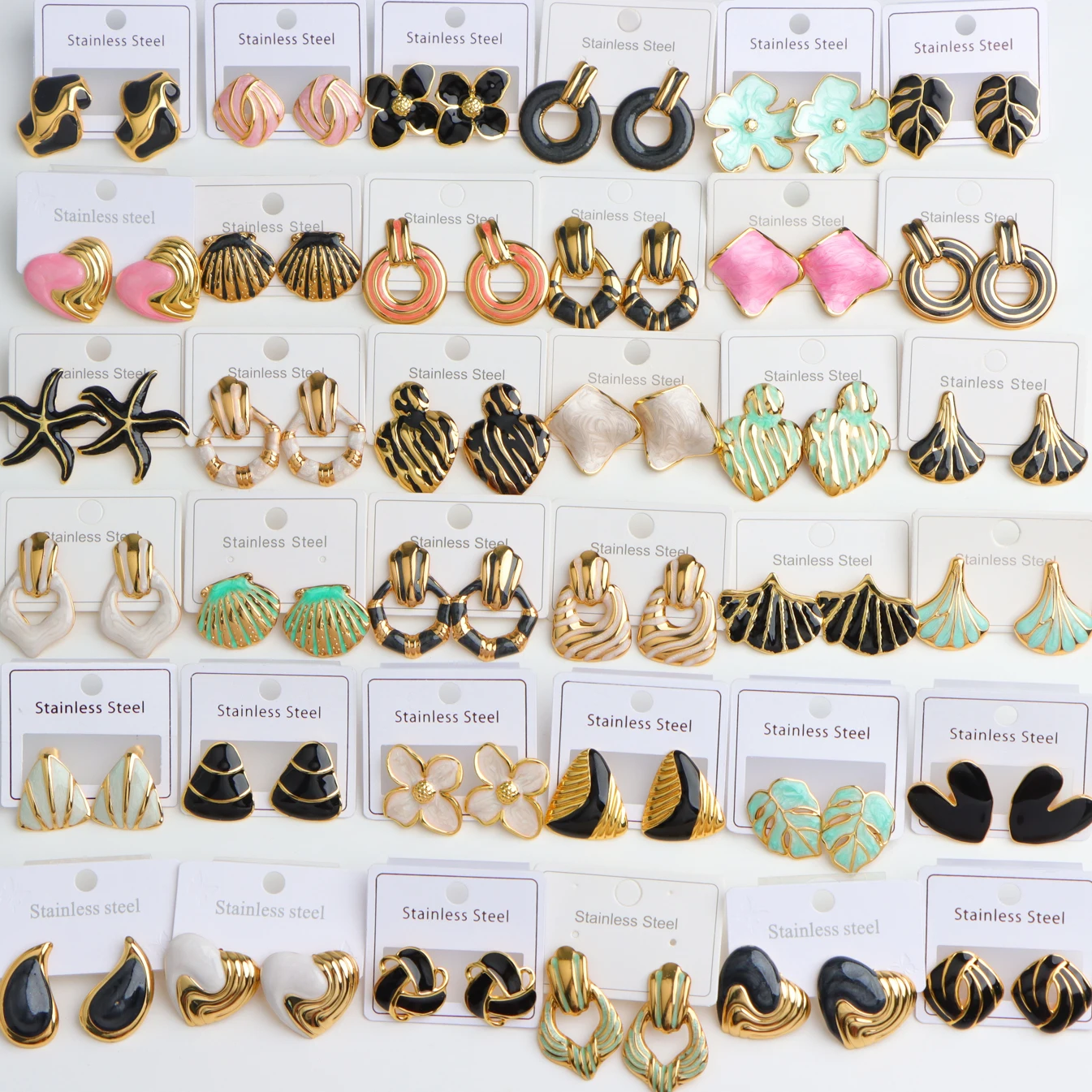 10/20Pairs/Lot Fashion Sweet Colorful Heart-shaped Shells Geometry Enamel Women's Earrings Banquets Party Jewelry Gifts