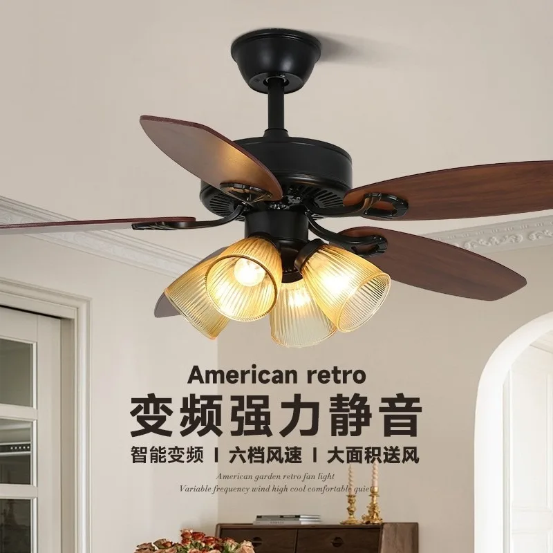 48 Inch Vintage Ceiling Fan with Light 5 Wood Blades Black Ceiling Fan Light with Remote Control for Living Room Bedroom