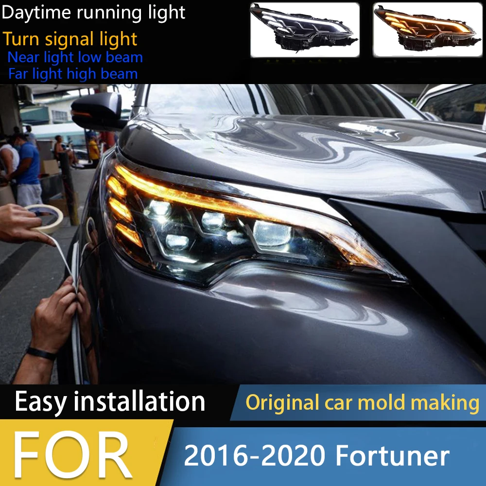 

Стайлинг автомобиля для фар Fortuner 2016-2020 Fortuner, светодиодные фары DRL, фара ближнего света, дальний свет, динамические аксессуары