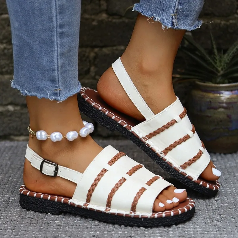 Sandalias planas tejidas para mujer, chanclas informales de diseñador, zapatos, zapatillas nuevas, tendencia 20225, moda de playa de verano, zapatos deslizantes para fiesta para mujer