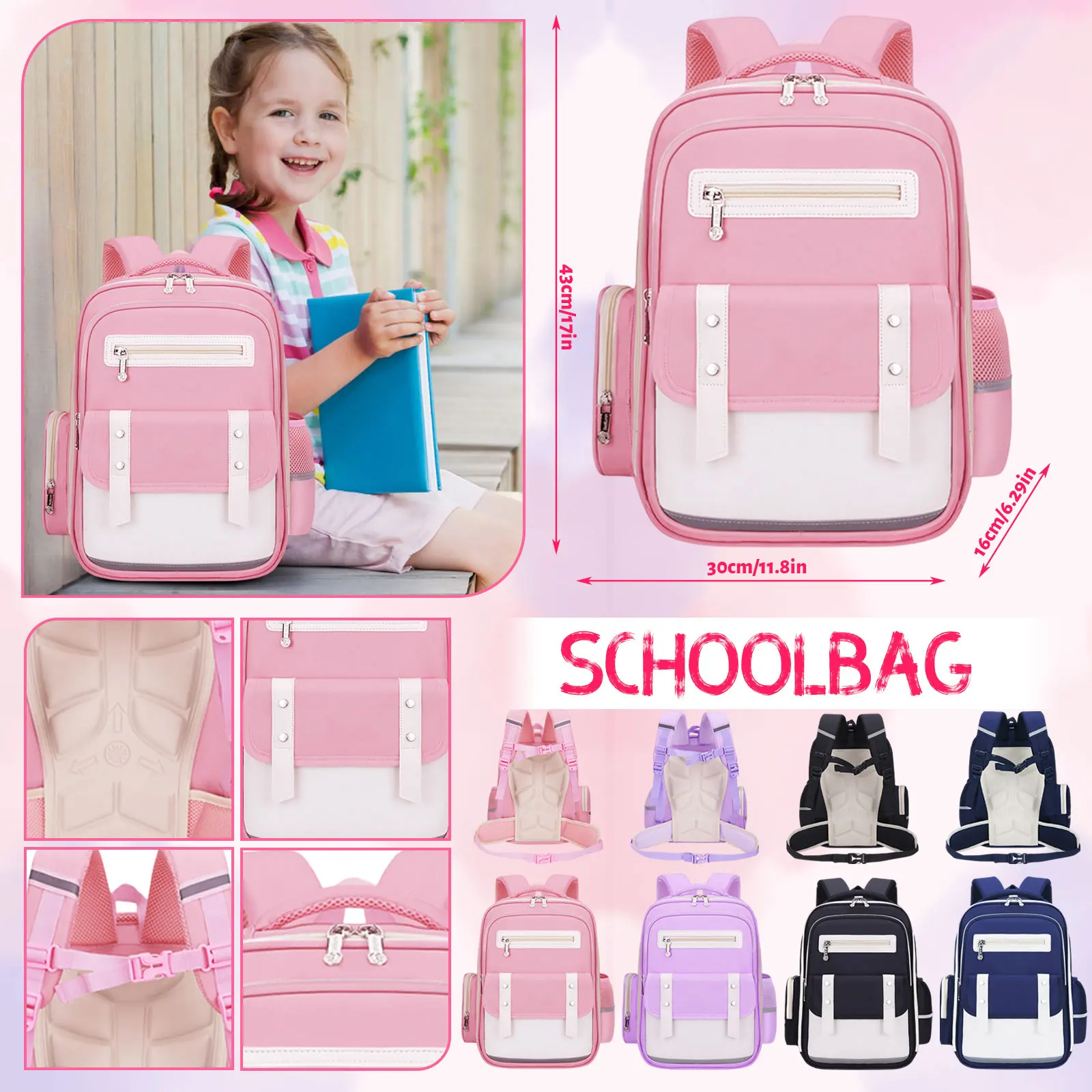 Cute Cat Ear Kids Schoolbag Lightweight Girls Bookbag Large Capacity Children Backpack for Elementary Middle School Students