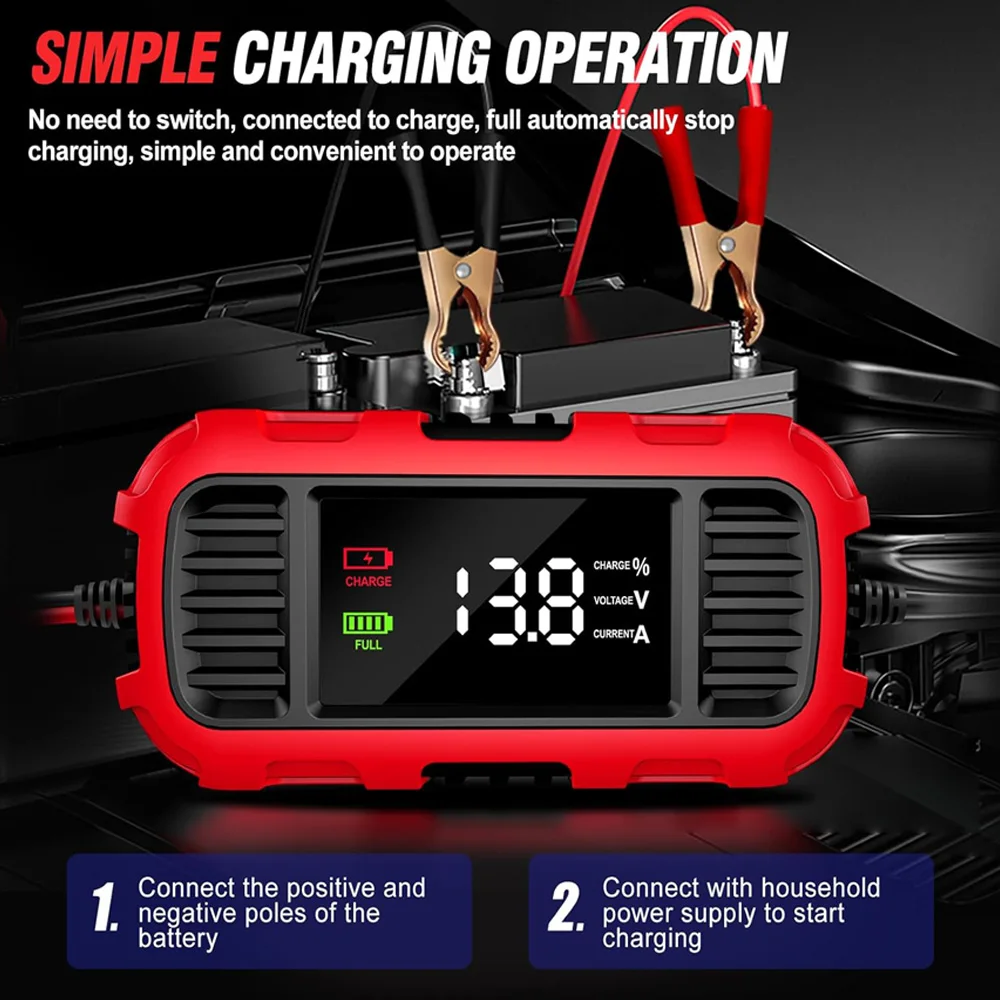 FOXSUR 12V 2A Smart Trickle Battery Charger 4AH-30AH Fully Automatic Maintainer Pulse Repair For Car Motorcycle AGM EFB GEL - view 6