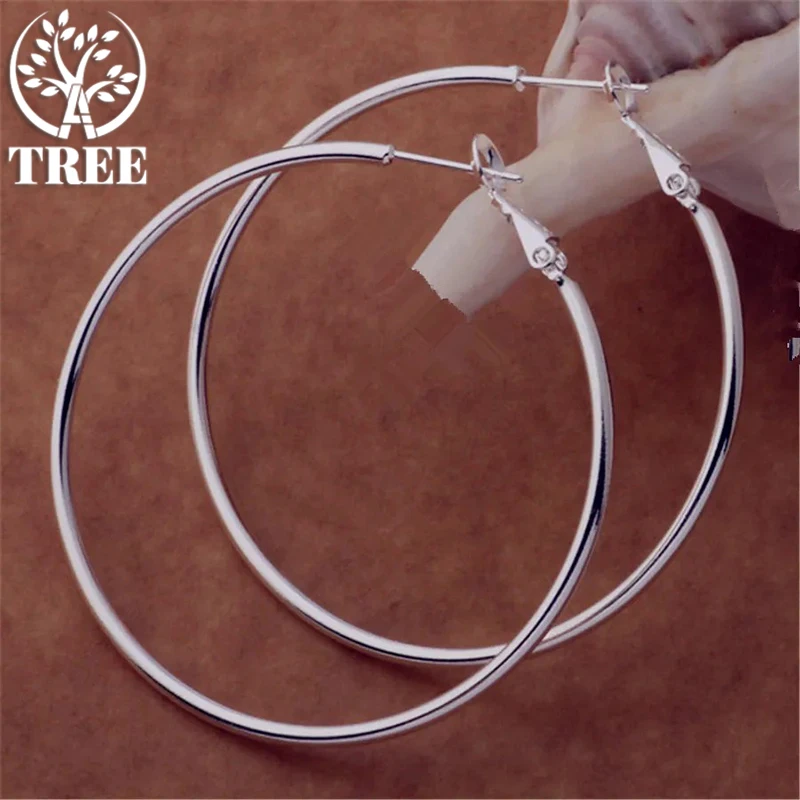 

ALITREE 925 Sterling Silver Women's 50/60/70/80MM Round Big Hoop Earrings Wedding Fashion Jewelry For Women 2022 Christmas