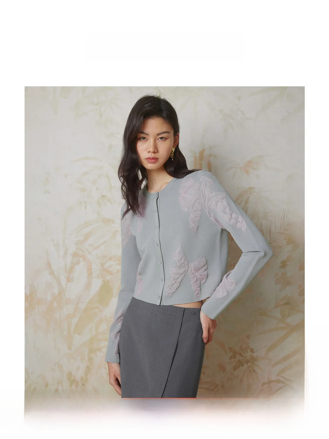 

Aesthetic ort Knitted Open Cardigan Women's Slim Fit round Ne Spring New Sle Casual Faion Knot