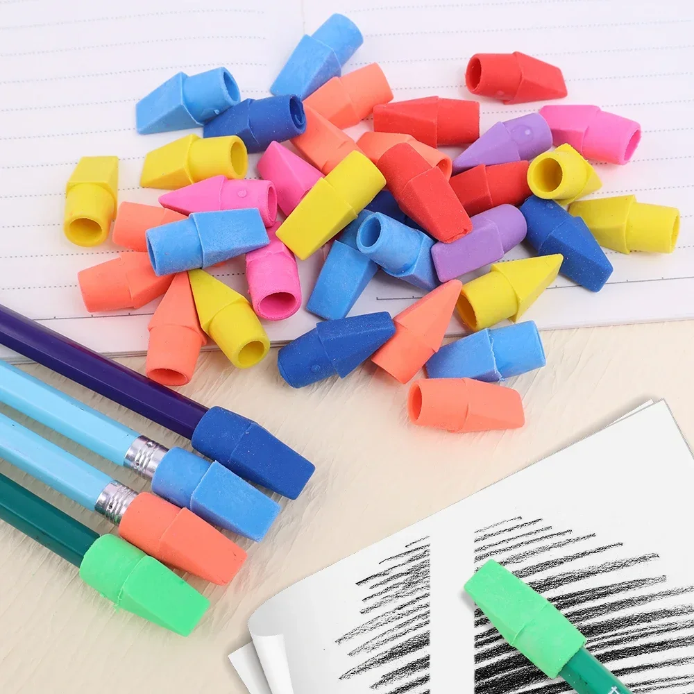 40/20/1PCS Colors Chisel Shape Pencil Top Protector Cover 2 In 1 Eraser Caps Student Children Painting Correction Stationery