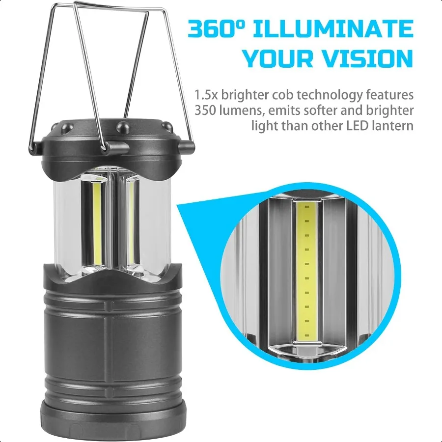 LED Camping Lantern 4 Pack Battery Powered Flashlight for Power Outages Portable Collapsible Hanging Light ential for Home Outd