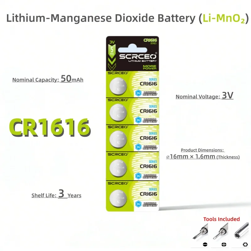 

CR1616 3V 50mAh Coin Cells Batteries CR 1616 DL1616 BR1616 5021LC LM1616 Lithium Battery for Watch Remote Control