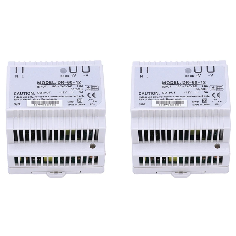 Fonte de alimentação DIN Rail, boa qualidade conversor, 60W, 12V AC, DC, 2 pcs