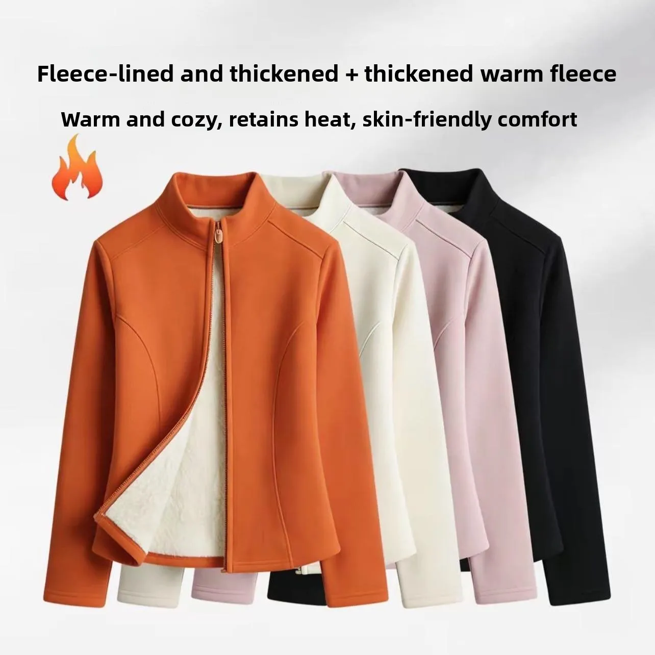 Lamb Velvet Invisible Zipper Short Jacket Women's Autumn Winter Outerwear Slim Fit Fleece Lined Thick Warm Yoga Collar Top