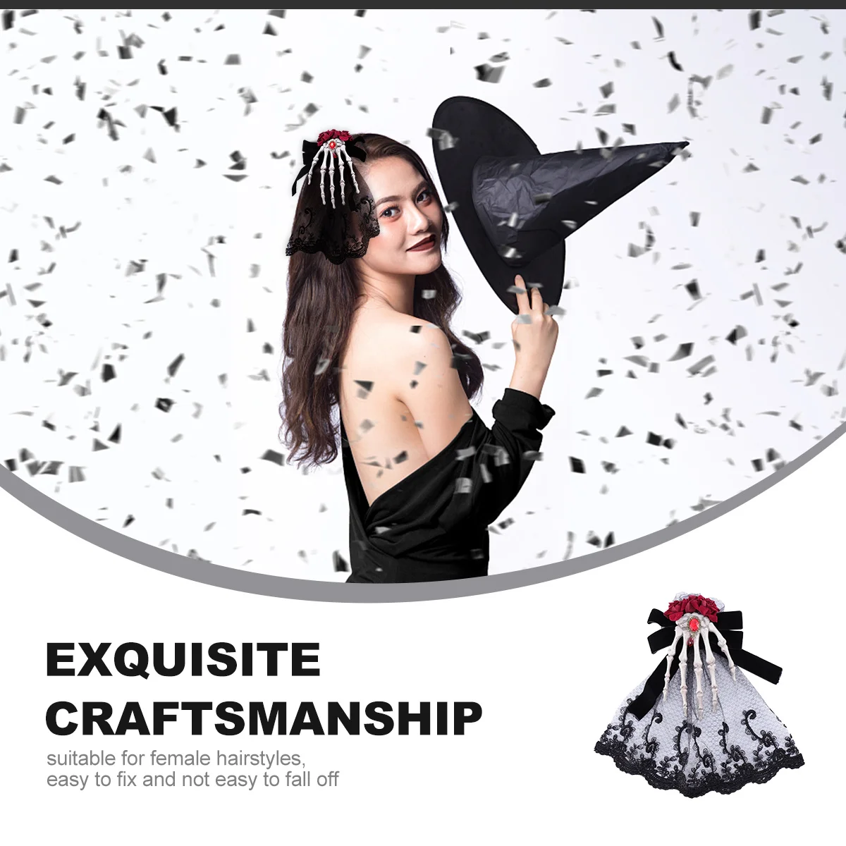 بروش دبوس القوس الأسود الشعر حفلة تنكرية عقال كليب ديكور لجميع القديسين حفلة تنكرية أغطية الرأس تأثيري التبعي #4
