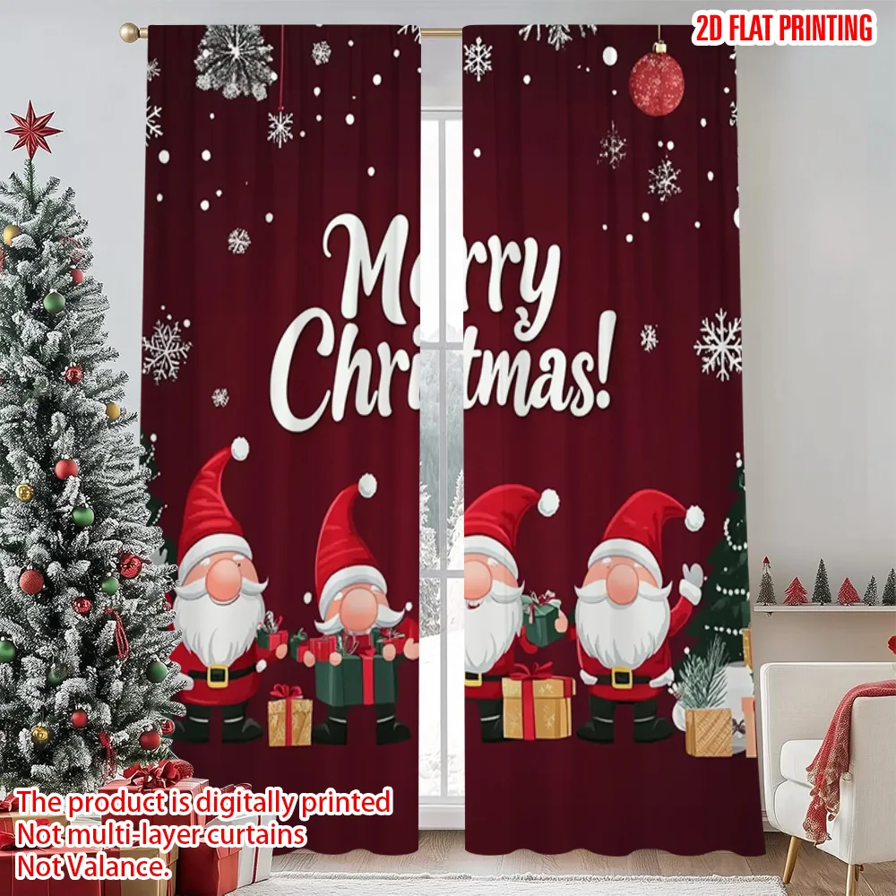 

2pcs 2D flat printing Merry Christmas Popular Window Curtains new Christmas Durable Polyester Without Electricity Festive
