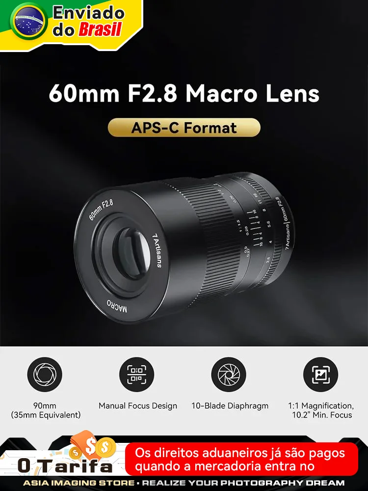 【 Do Brasil 】SALE  7Artisans 60mm F2.8 I APS-C Mirrorless Camera Lens for Sony Canon EF-M RF Fujifilm Nikon Z  7 Artisans 60 2.8