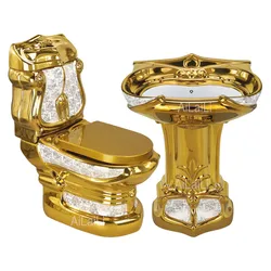 Palace Golden Toilet Retro Hotel Colorful Toilet Relief Split Seat Toilet Colorful Gold Creativity