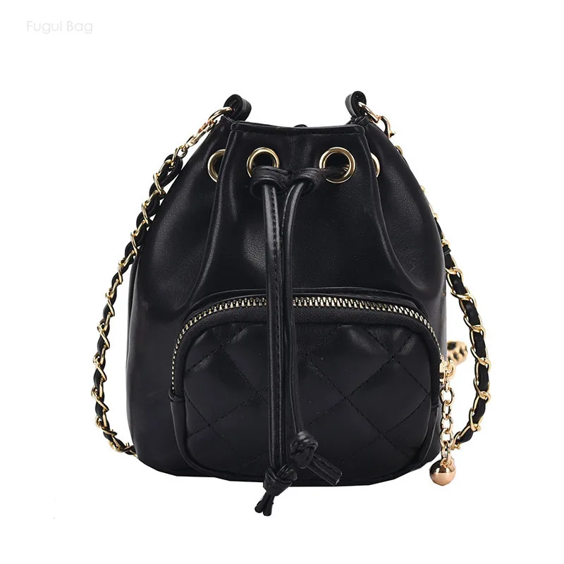 Women's Shoulder Bag, Crossbody Bag Bucket Bag, New Fashion High-end Simple Versatile Drawstring Diamond Grid Chain