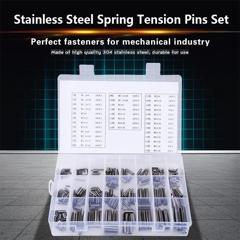 

ABYA 280Pcs Stainless Steel Slotted Spring Pin Assortment Kit, Split Spring Dowel Tension Roll Pins with Box