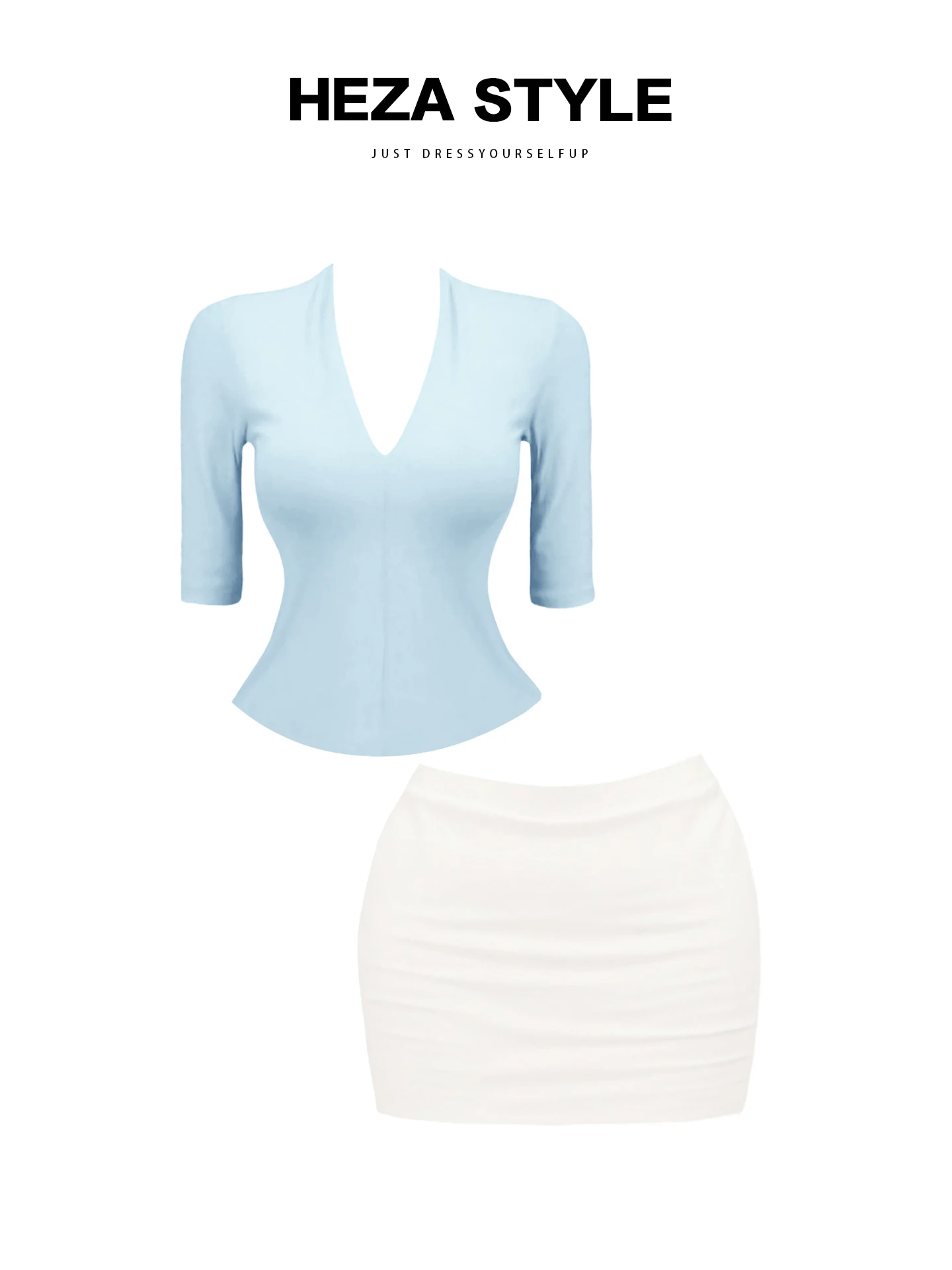 

Комплект HEZA: облегающий топ с V-образным вырезом и юбка миди для полных женщин – модный универсальный летний наряд