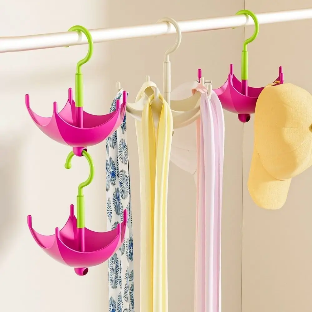 

2Pcs Plastic Dopamine Umbrella Shape Hooks 5 Claw Punch Free Scarf Storage Rack Space Saving Rotatable Belt Organizer Wardrobe