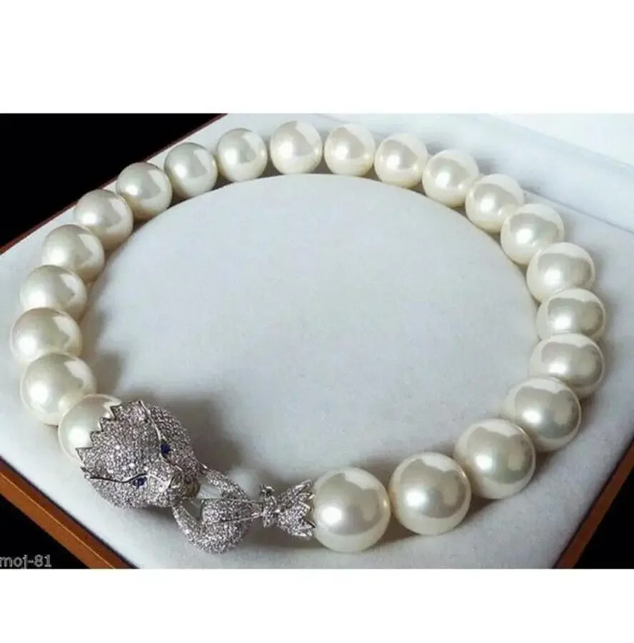 Tremendous Big Sweater chain Golden White 14MM AAA ROUND SOUTH SEA GENUINE PEARL NECKLACE round jewelry women Won