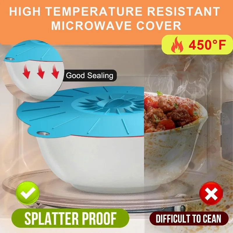 Silicone Fresh Lids Microwave Splatter Cover, Reusable Heat Resistant Suction Lids for Oven Fridge, BPA Free, Fresh-keeping Cove