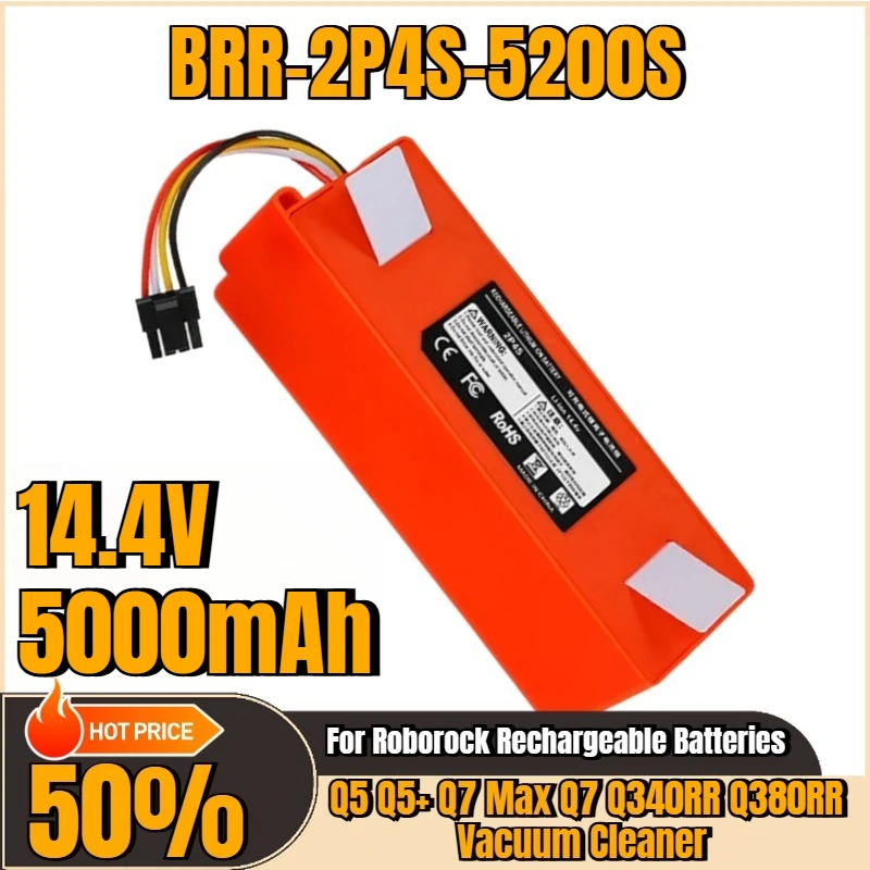 

For Roborock Q5 Q5+ Q7 Max Q7 Q340RR Q380RR Vacuum Cleaner Rechargeable Batteries BRR-2P4S-5200S 14.4V 5200mAh