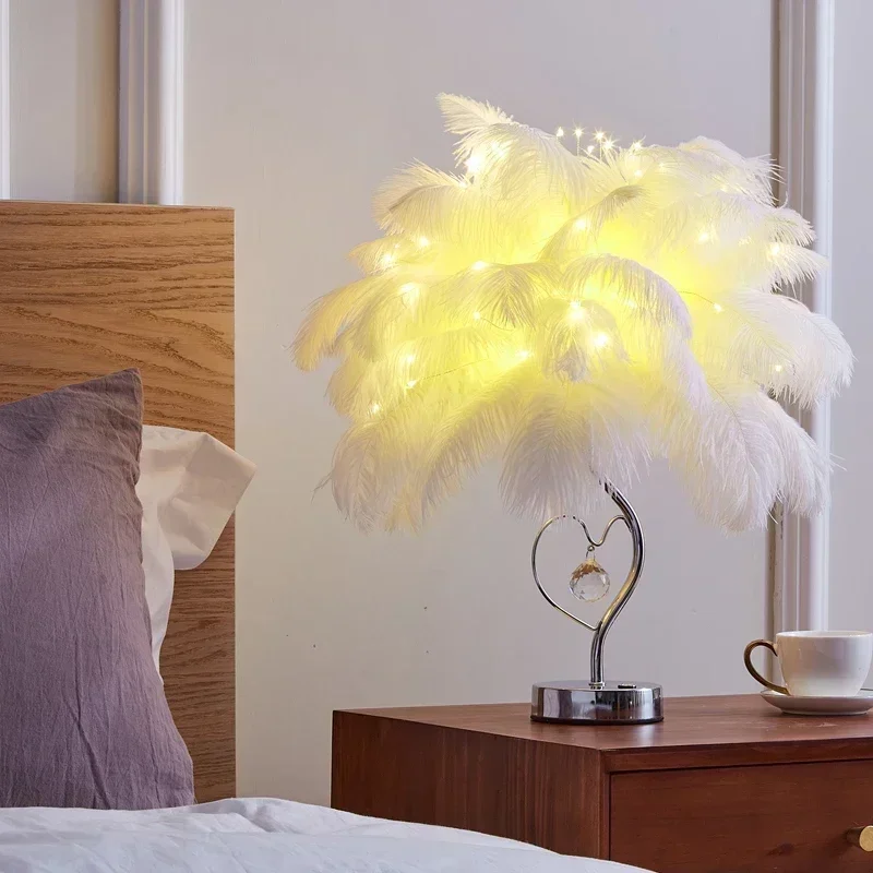 AZ Girls' Bedroom Bedside Lamp - Warm Romantic Creative Feather Light, Perfect for Wedding & Birthday Gifts