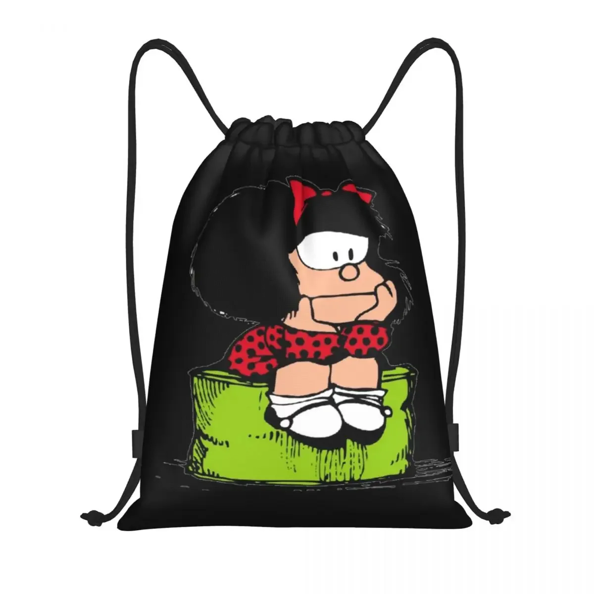 

Custom Mafalda Thinking Drawstring Backpack Bags Women Men Lightweight Quino Comic Cartoon Gym Sports Sackpack Sacks for Yoga