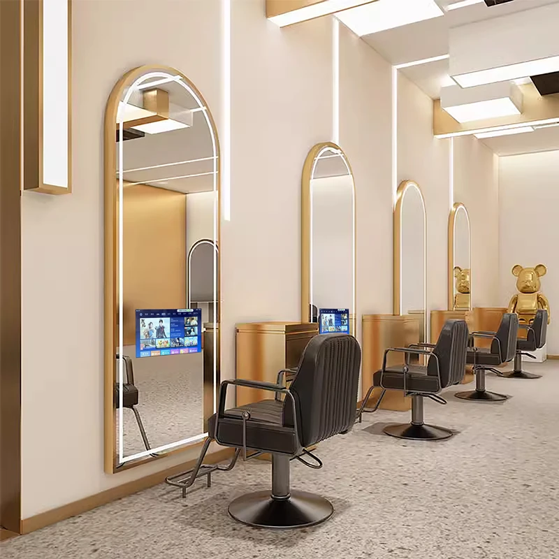 Floor-to-ceiling full-length mirror for hair cutting in smart perm hair salons