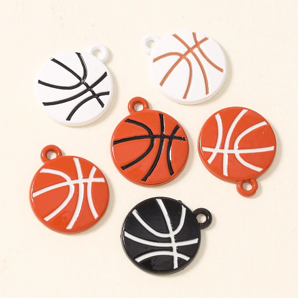 20 Stück 15*18mm Legierungs-Emaille-Basketball-Anhänger für niedliche Ohrringe, Armbänder, DIY-Schmuckherstellung, Handwerk
