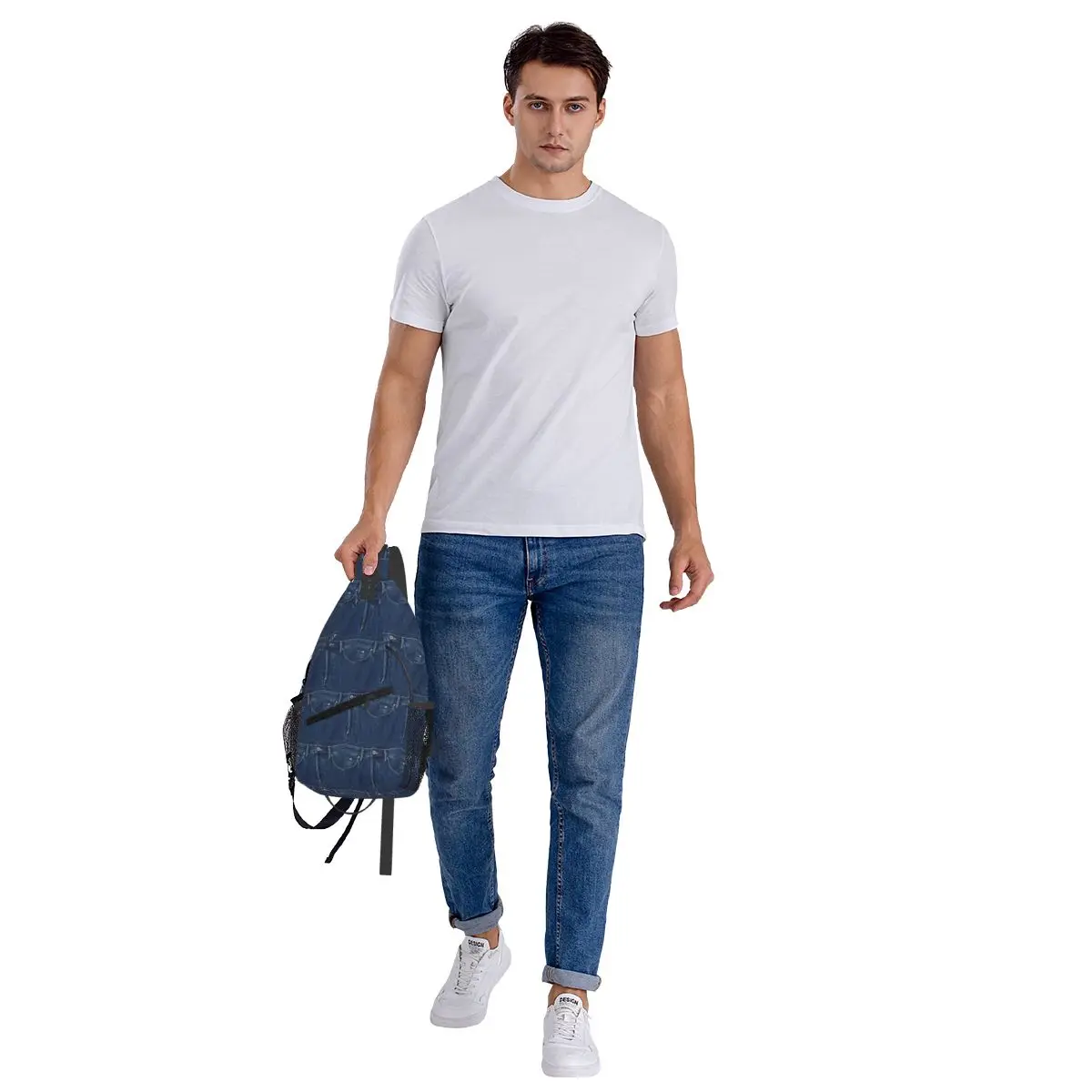 Blue Denim Classic Jeans Texture Chest Bag Men Sling Crossbody Backpack Chest Bag Travel Hiking Daypack Shoulder Bag 6
