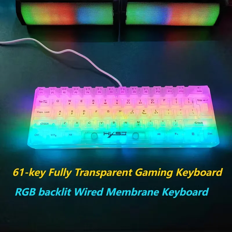 

61-клавишная полностью прозрачная проводная игровая клавиатура с RGB-подсветкой, эргономичным дизайном, портативной и сверхкомпактной мини-пленкой на 60% клавиши