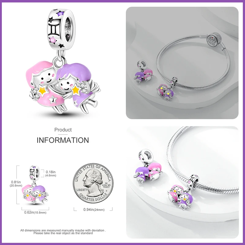 925 Sterling Silver Leo Libra Twelve Constellation Glow In The Dark Charms Pendants Fit Qikaola Original Bracelets DIY Jewelry