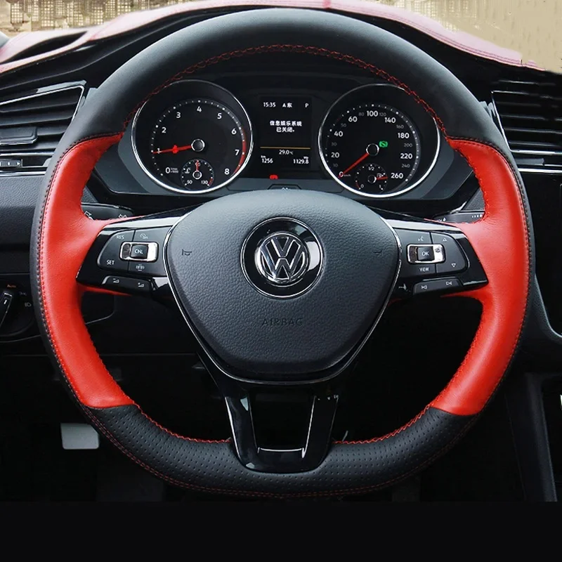 Customized Hand Sewing Car Steering Wheel Cover For Volkswagen Tiguan T-Cross Tayron Bora Tharu T-Roc Jetta Leather Wrap Interio