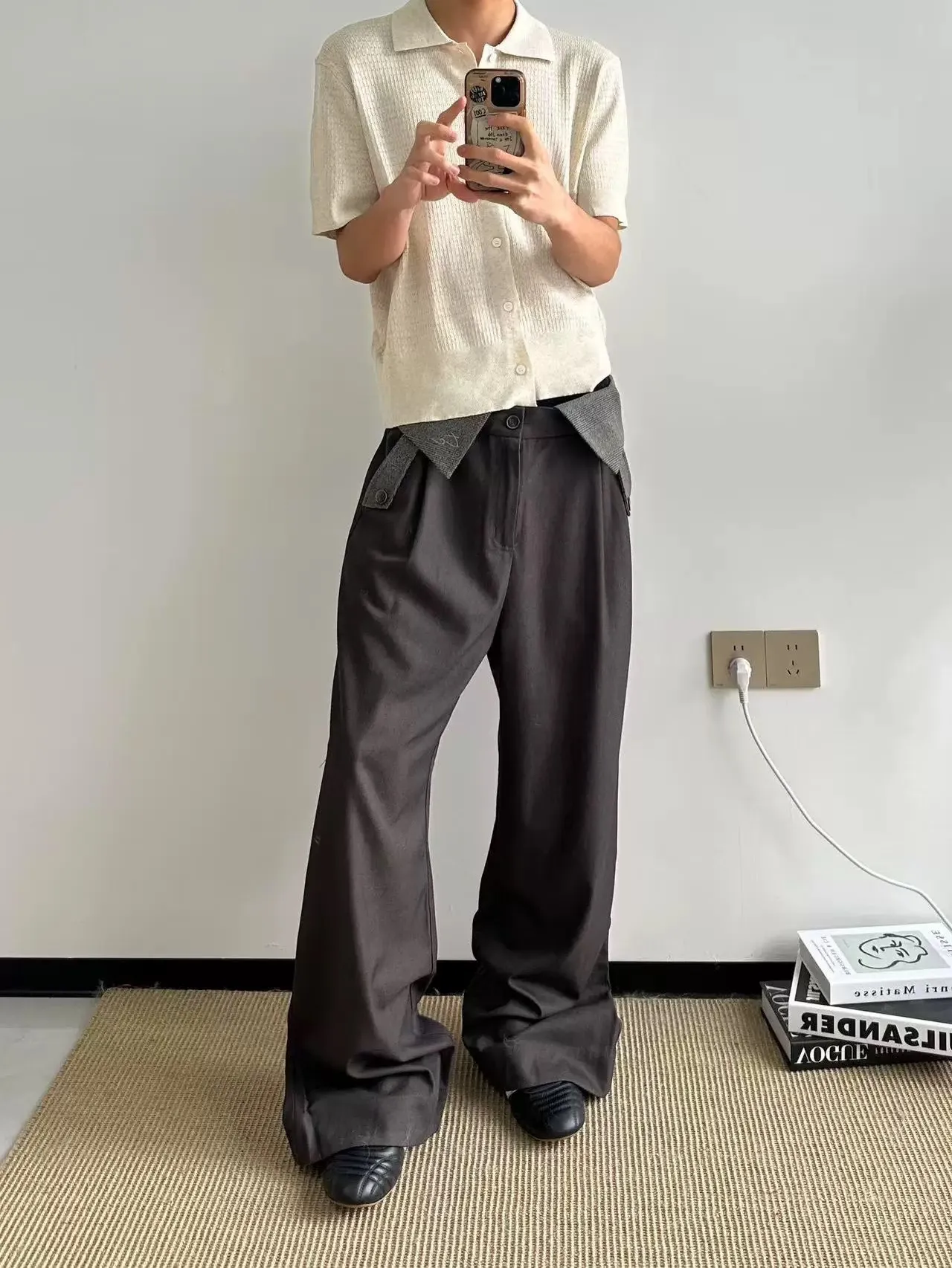 

Retro Plaid Pleated A-Line Wide Leg Pants Men Casual Matched Trousers Polyester Fiber Straight Tube Pants Summer Leisure